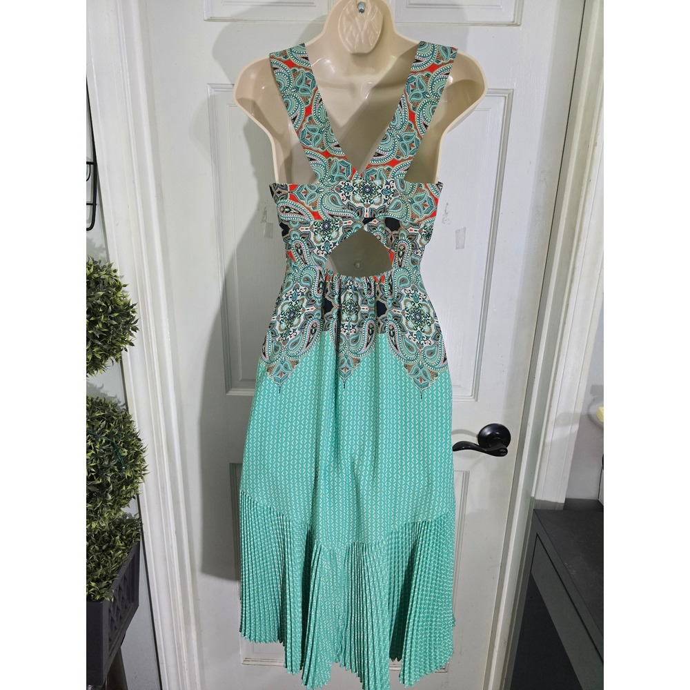 Anthropologie Maeve Mermaid Fishtail Pleated Asymmetrical Canyon Creek Dress - Picture 5 of 14